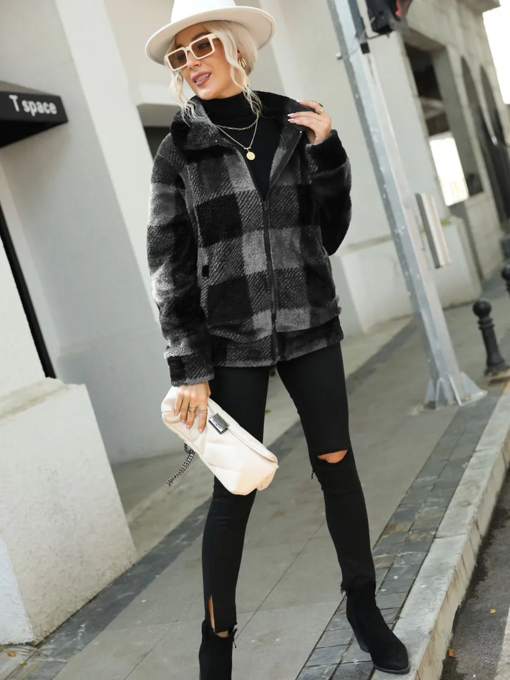 Plaid Zip-Up Collared Jacket, image 10