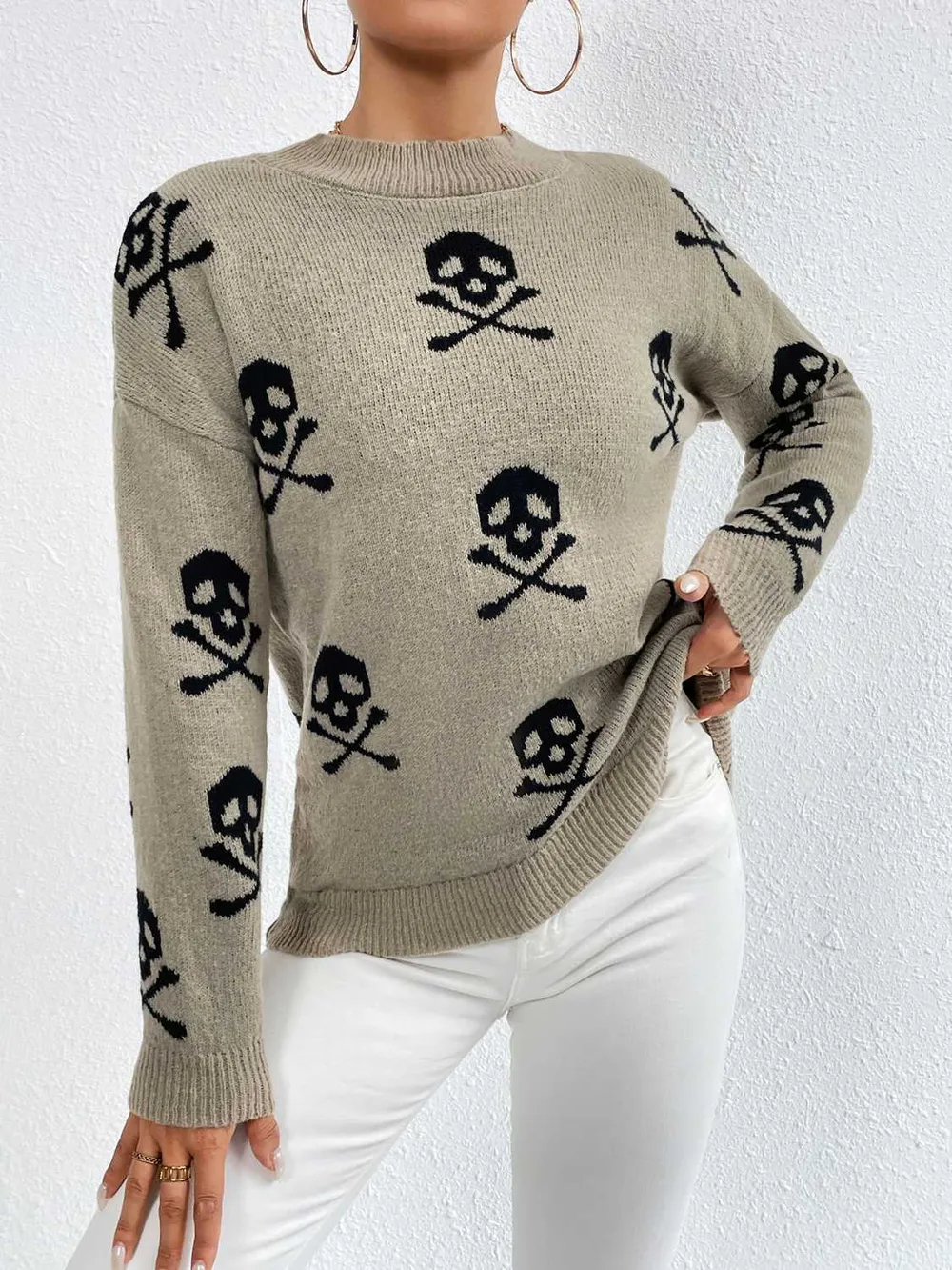 Patterned Drop Shoulder Sweater, image 10