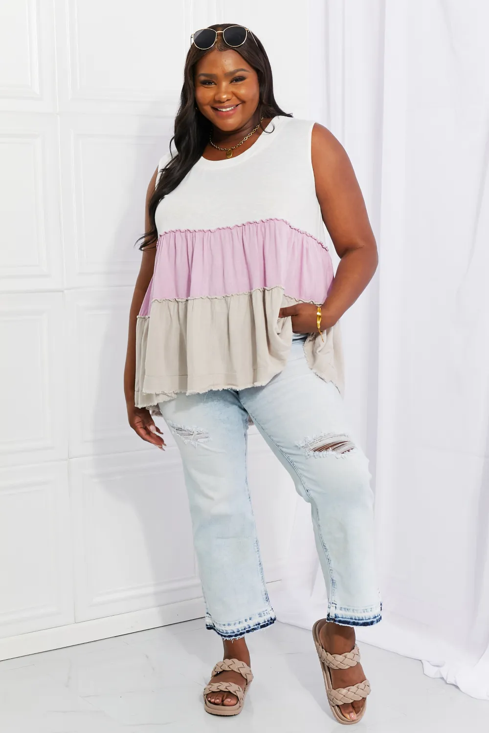 Full Size Watching the Sunset Color Block Babydoll Top, image 10