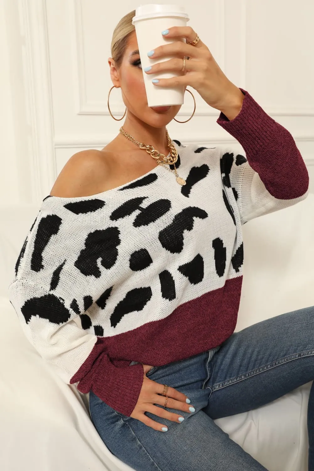 Full Size Two-Tone Boat Neck Sweater, image 9