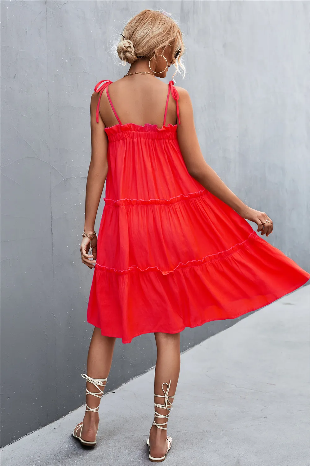 Tie-Shoulder Frill Trim Sleeveless Dress, image 8