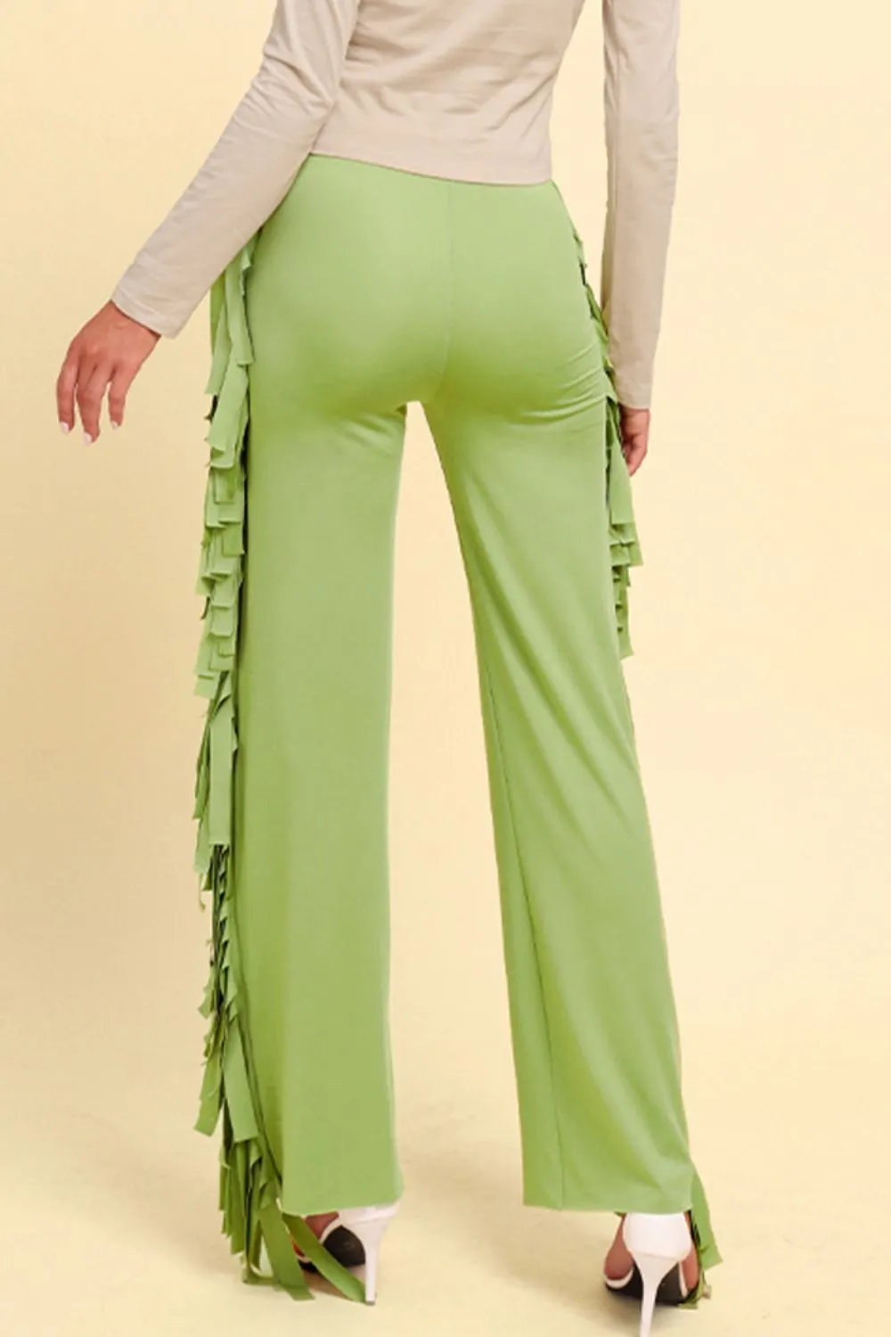 Fringe Trim Wide Leg Pants, image 3