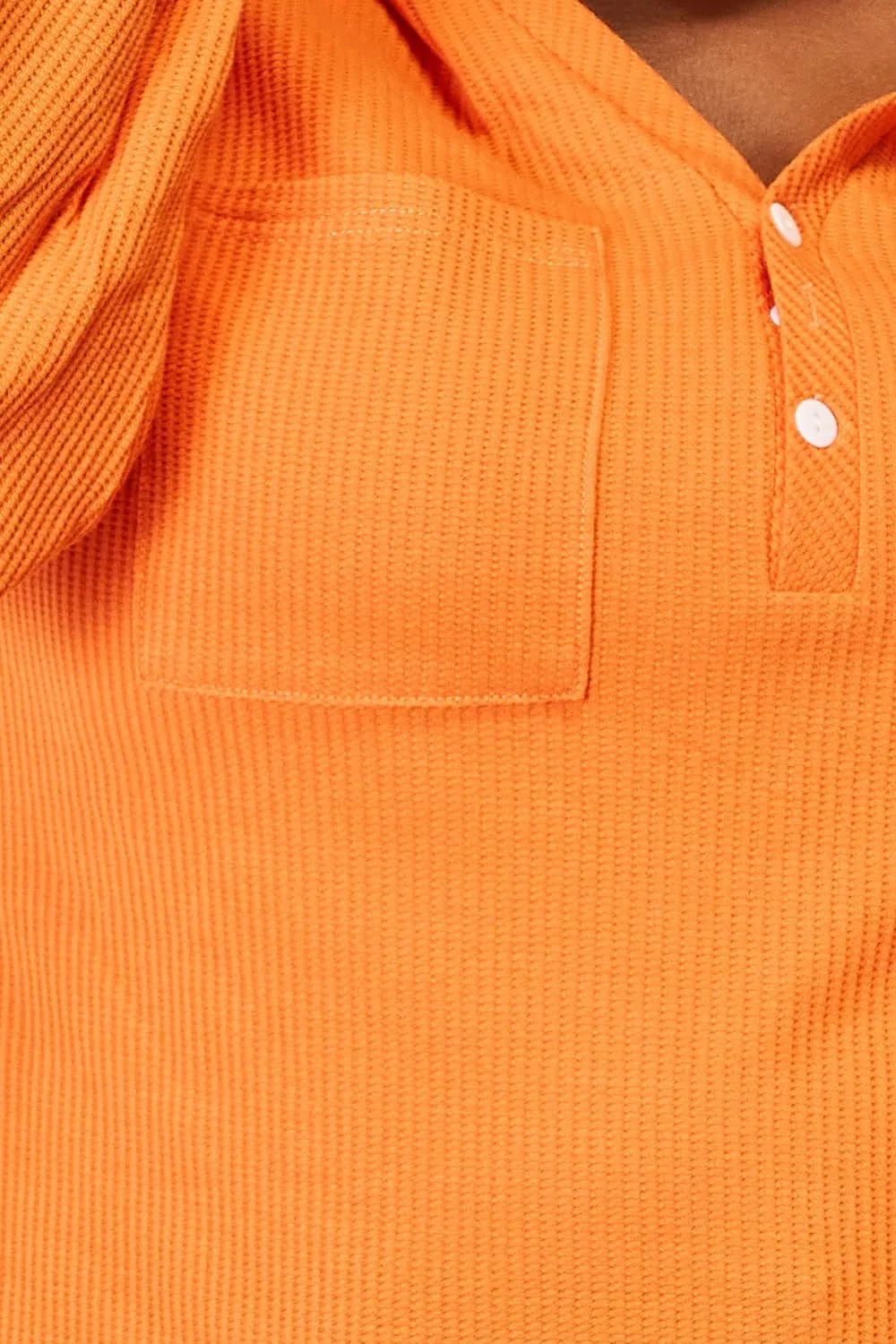 Side Slit Buttoned Waffle Knit Hoodie, image 4