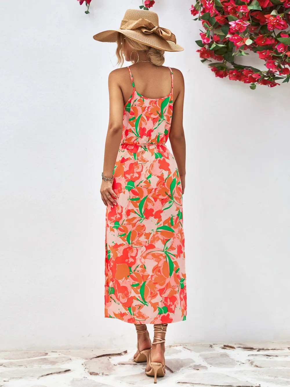 Printed Spaghetti Strap Front Slit Dress, image 4