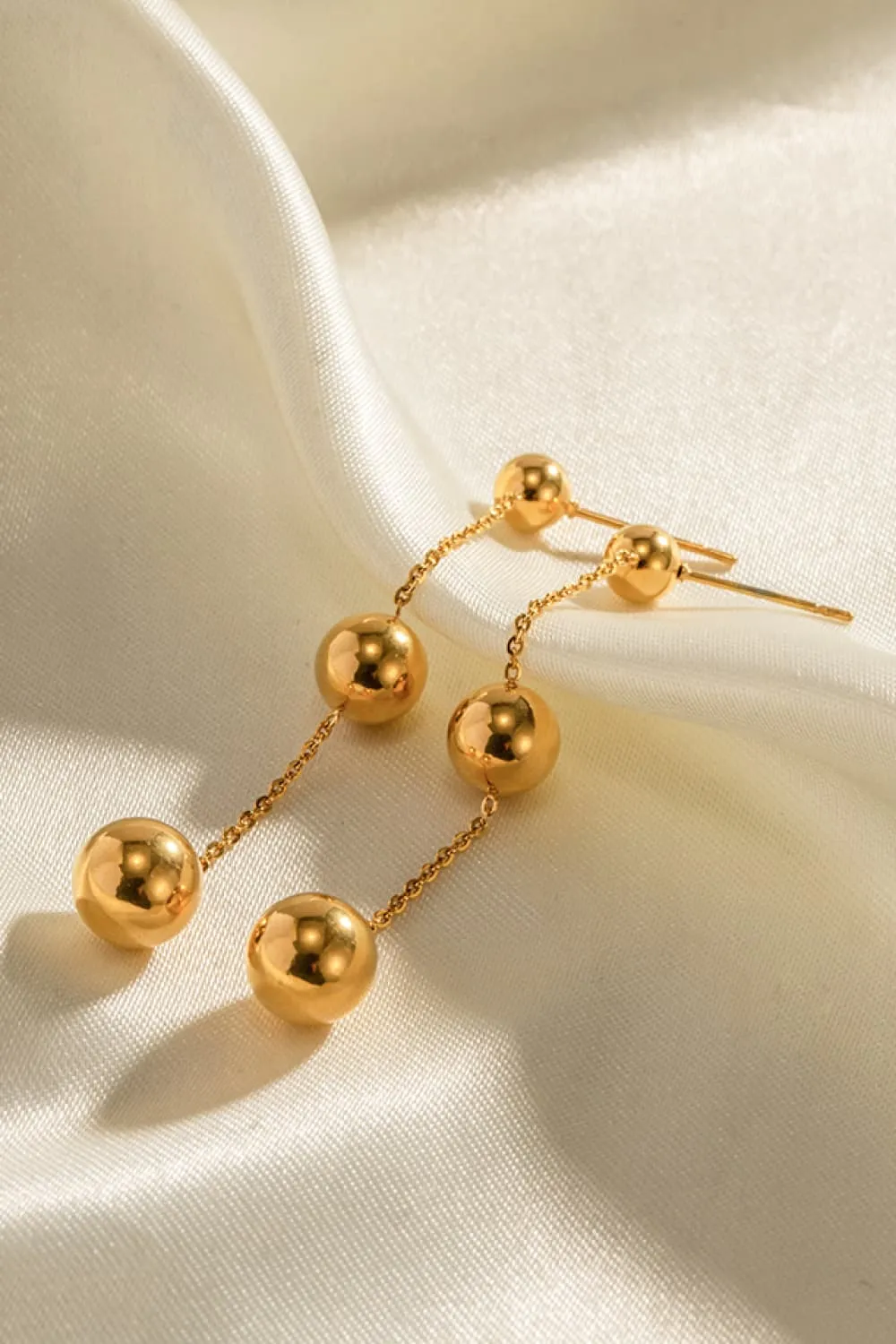 Ball Bead and Chain Stainless Steel Earrings, image 2