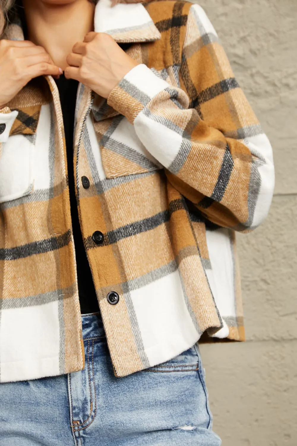 Plaid Collared Neck Jacket with Breast Pockets, image 3