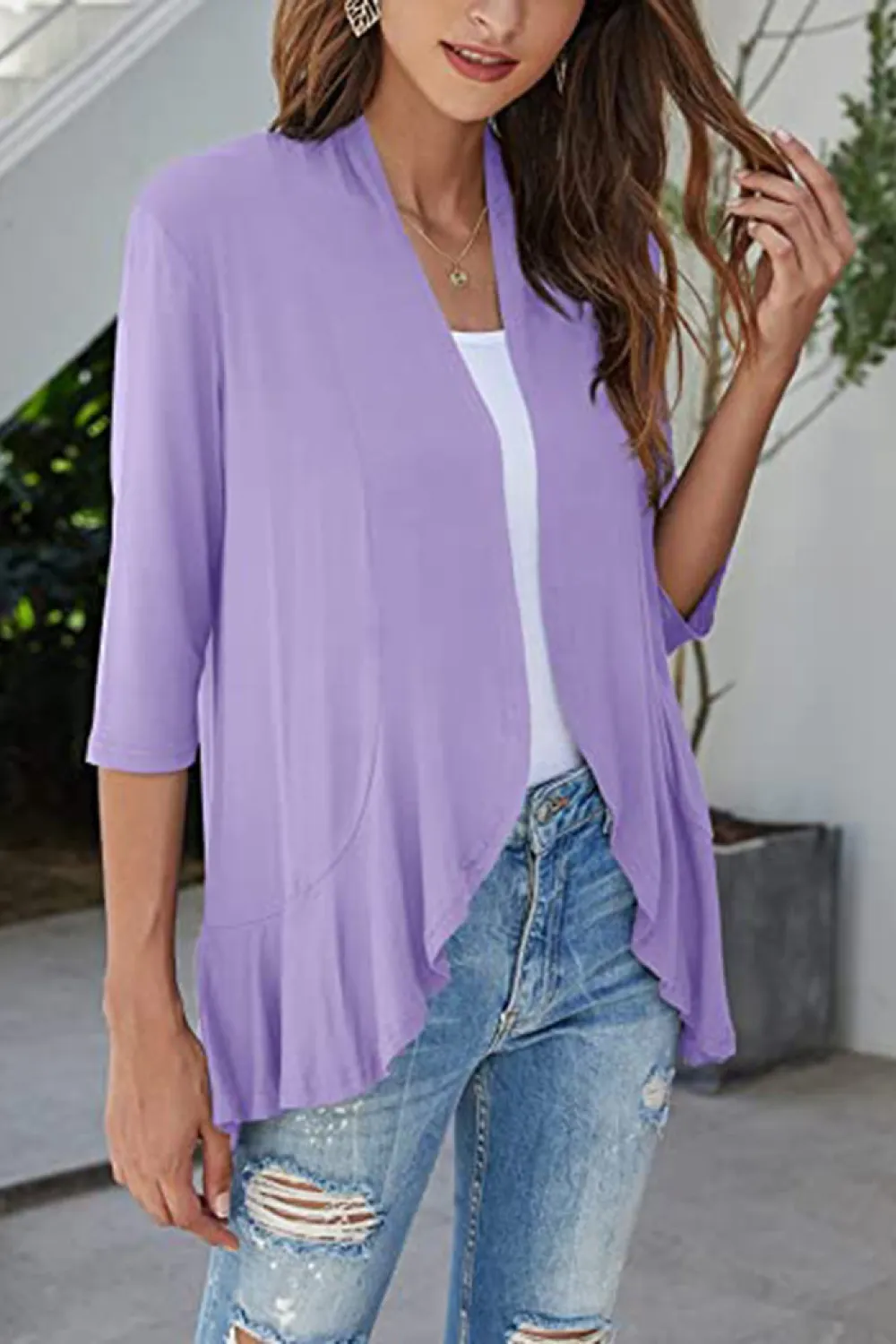 Open Front Ruffle Trim Cardigan, image 9