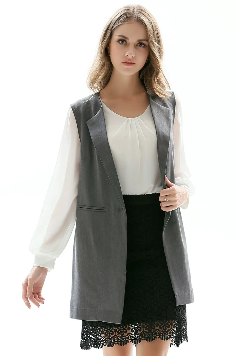 One-Button Sleeveless Longline Blazer, image 7