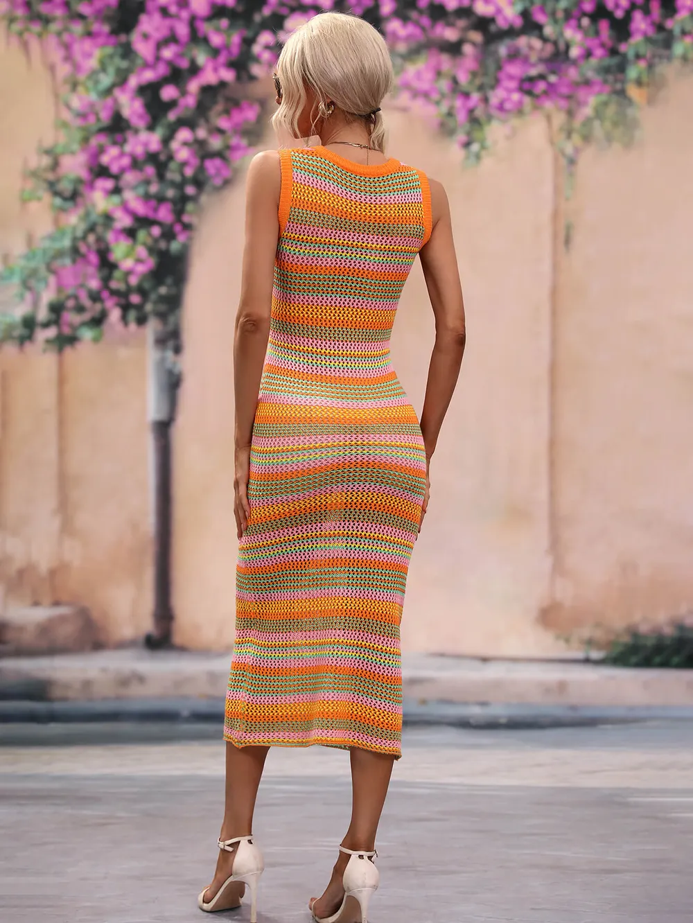 Striped Round Neck Sleeveless Midi Cover Up Dress, image 10