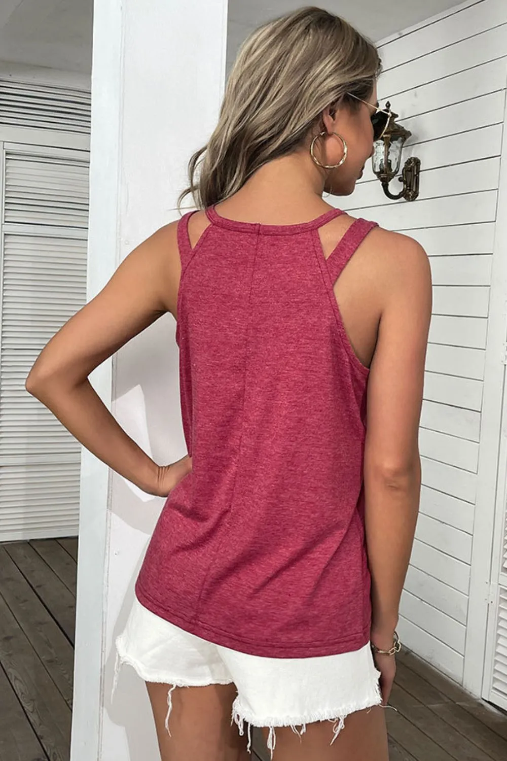 Cutout Round Neck Sleeveless Top, image 3