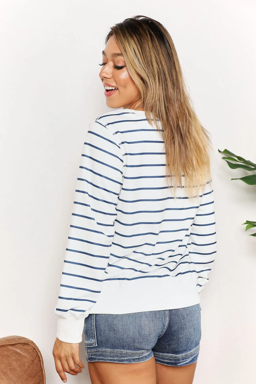 Striped Long Sleeve Round Neck Top, image 4