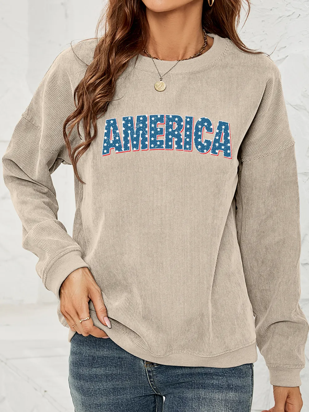 AMERICA Graphic Dropped Shoulder Sweatshirt, image 4
