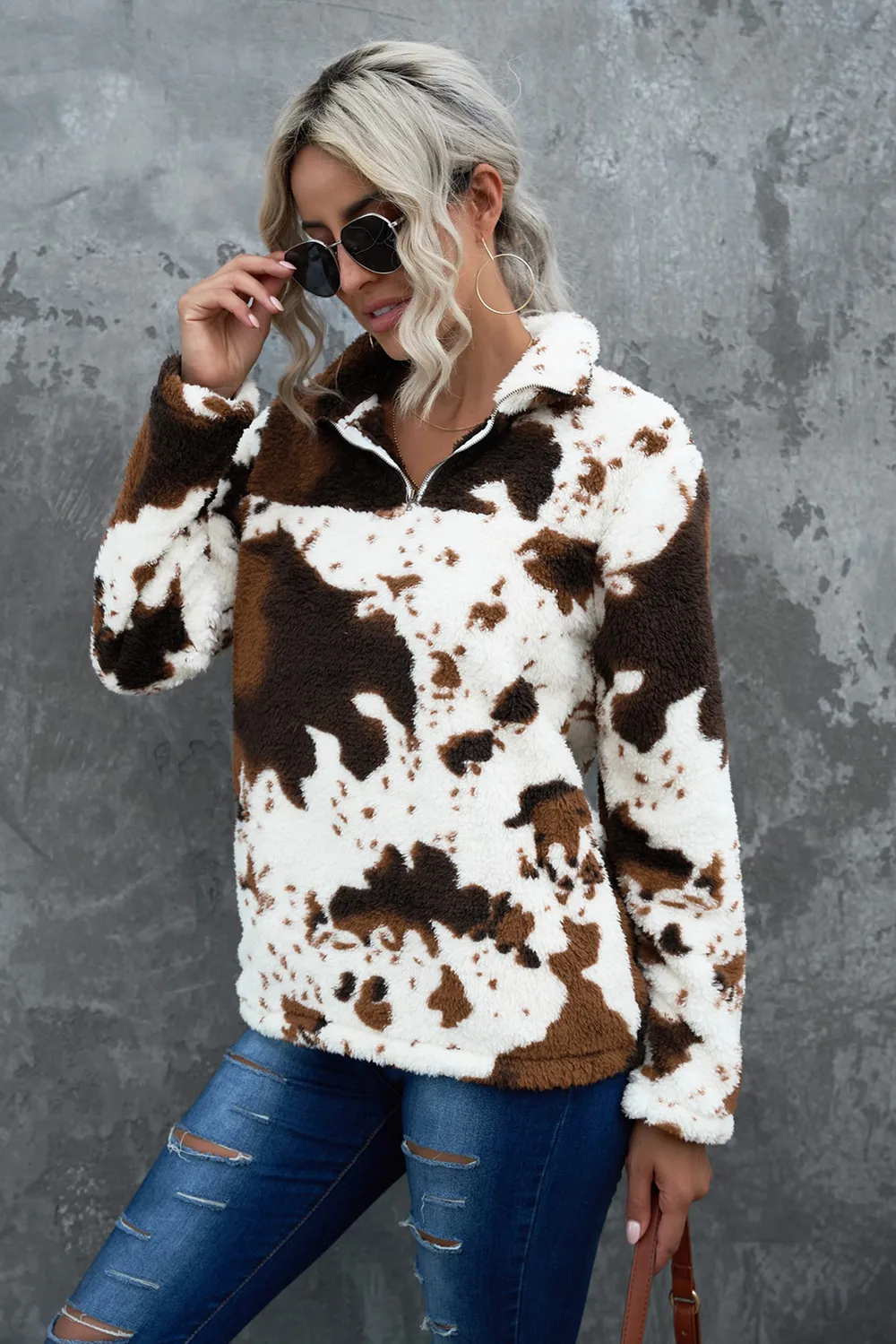 Quarter-Zip Long Sleeve Teddy Sweatshirt, image 3