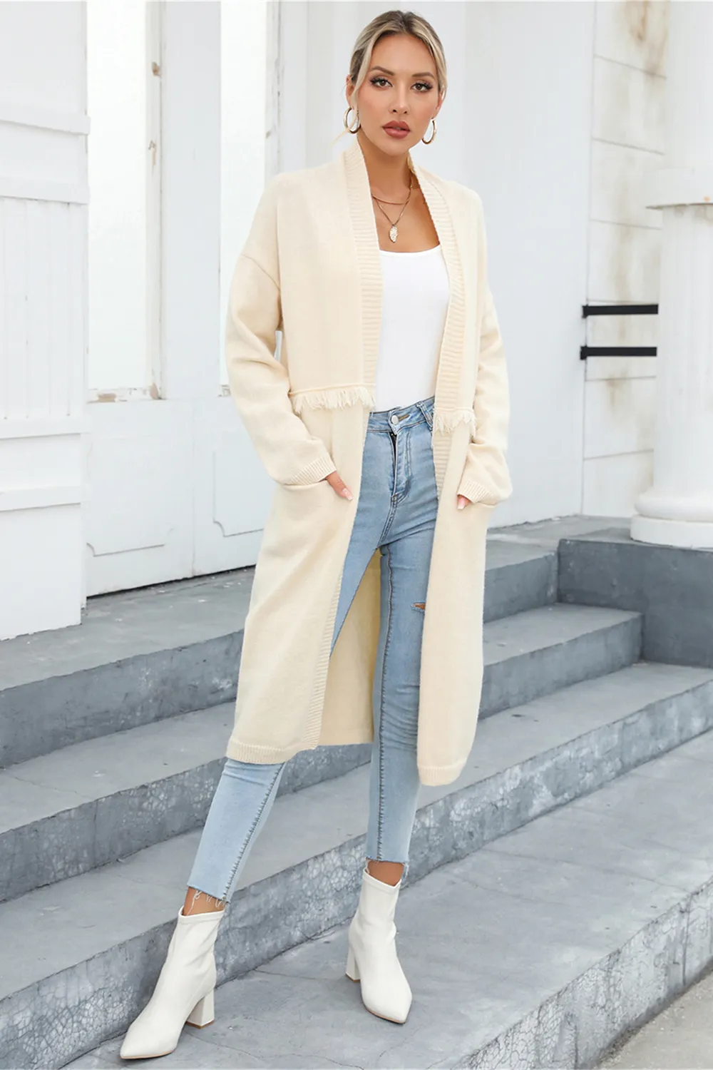 Open Front Pocketed Cardigan, image 5
