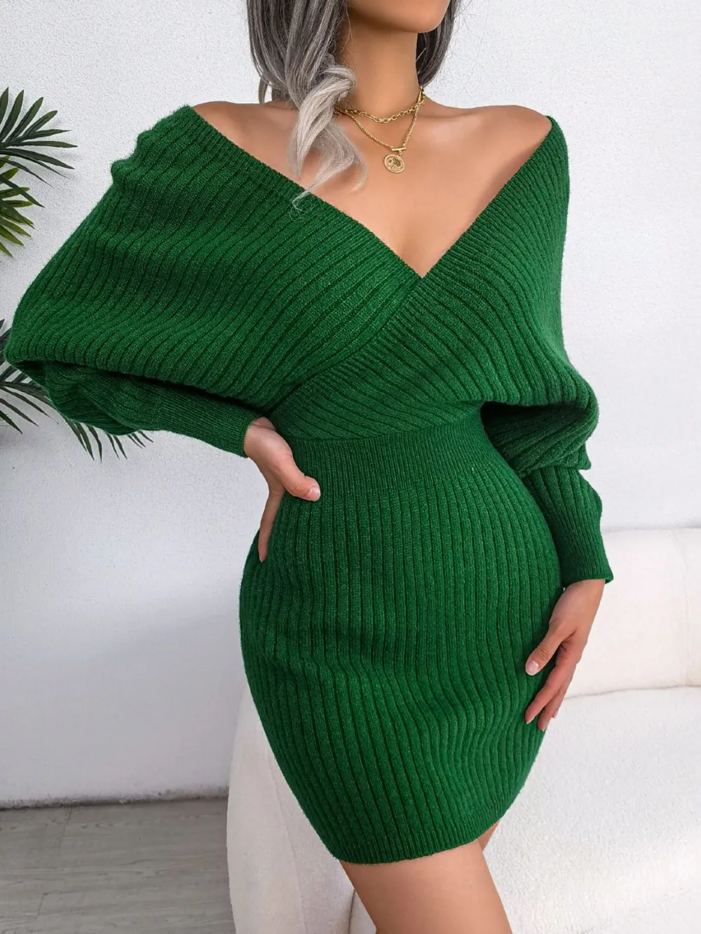 Rib-Knit Dolman Sleeve Sweater Dress, image 13