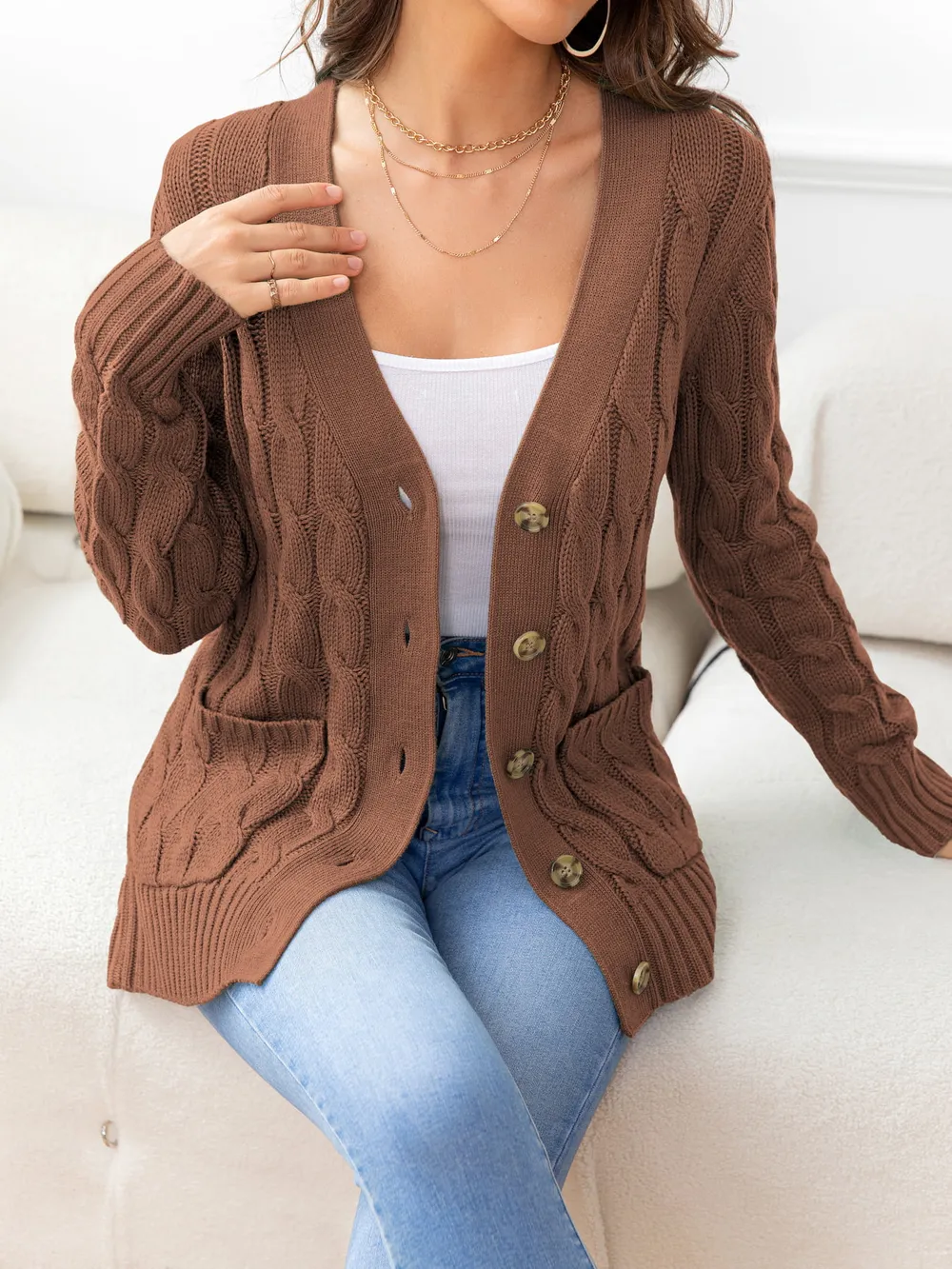 Button Down Cable-Knit Cardigan, image 34