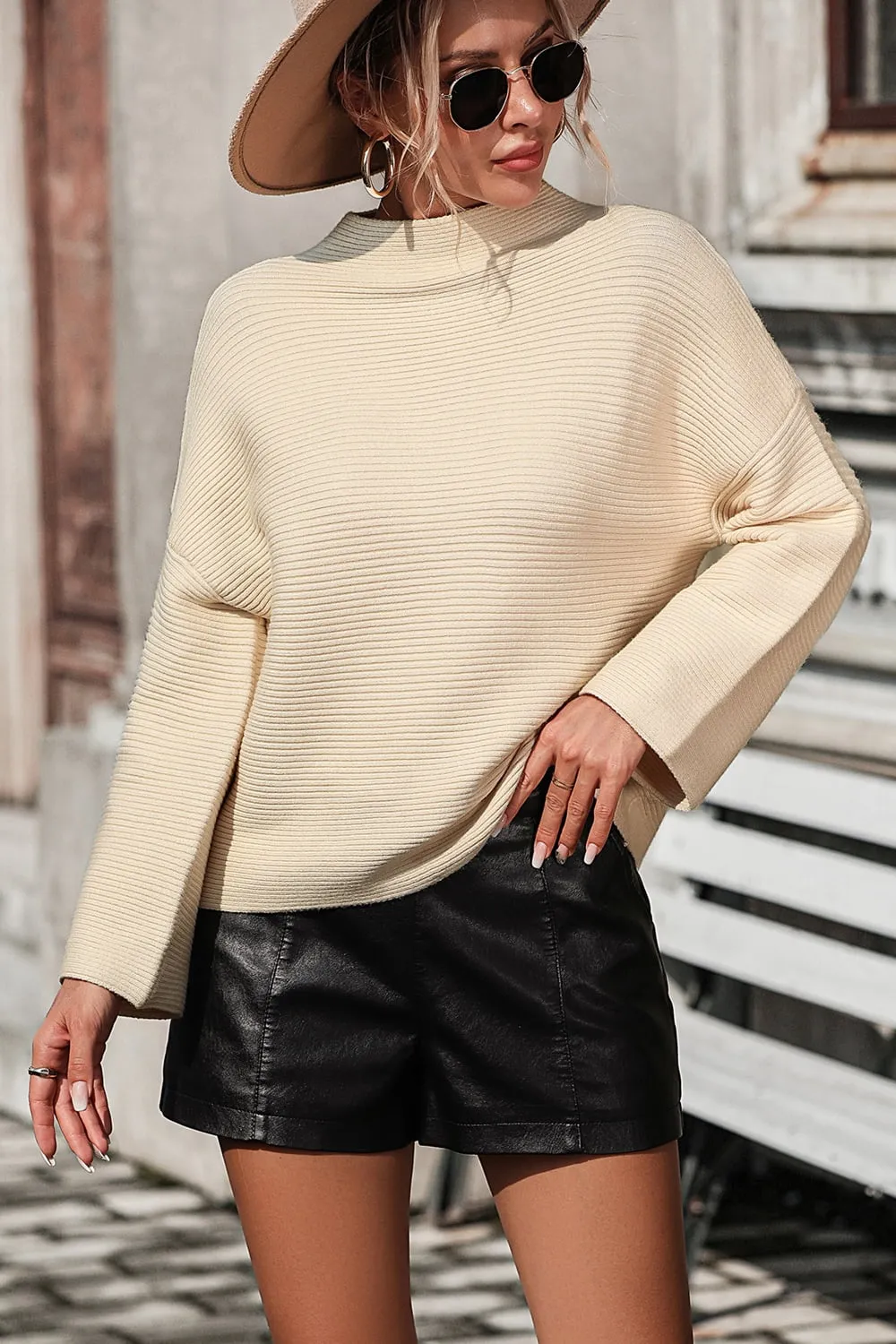 Mock Neck Dropped Shoulder Pullover Sweater, image 13