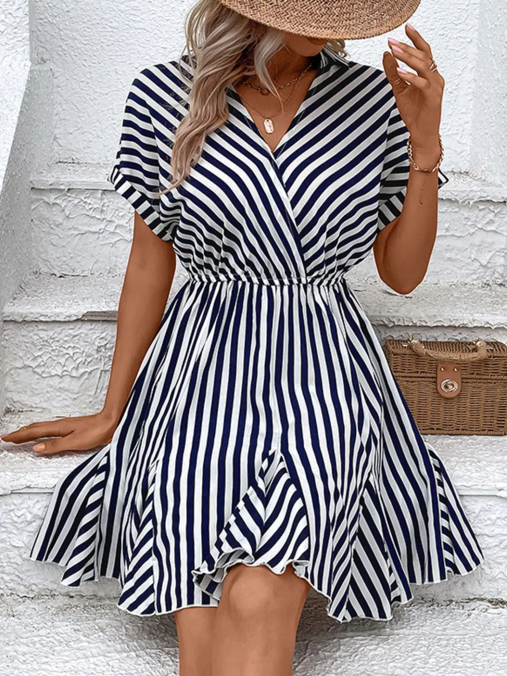 Striped Johnny Collar Mini Dress, image 3