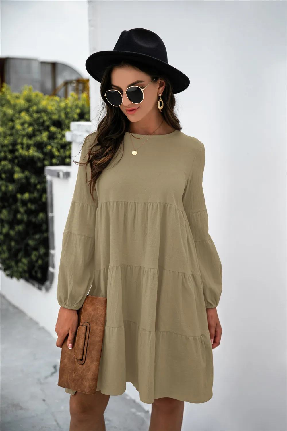 Balloon Sleeve Keyhole Tiered Dress, image 8