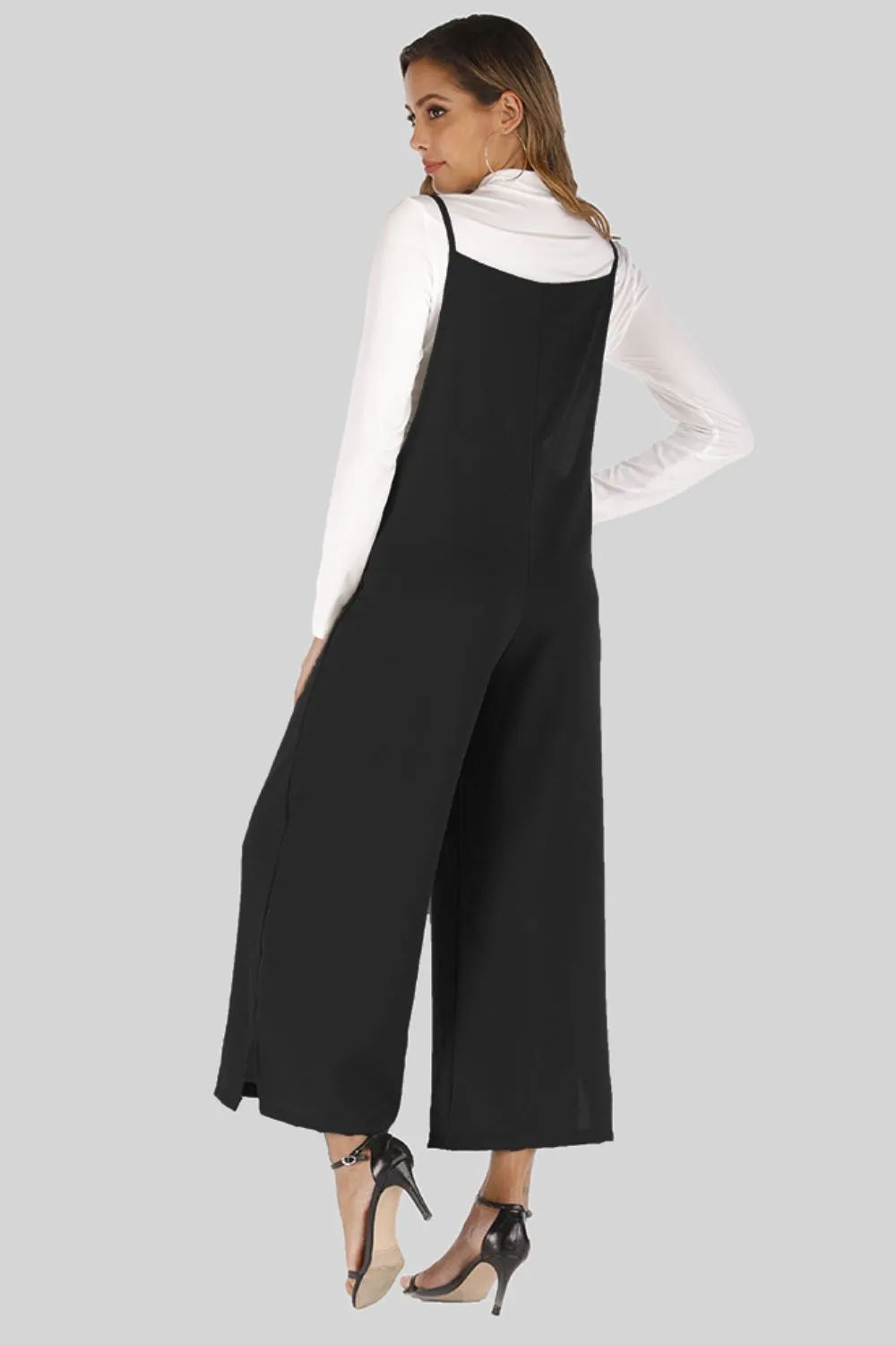 Full Size Cropped Wide Leg Overalls with Pockets, image 4