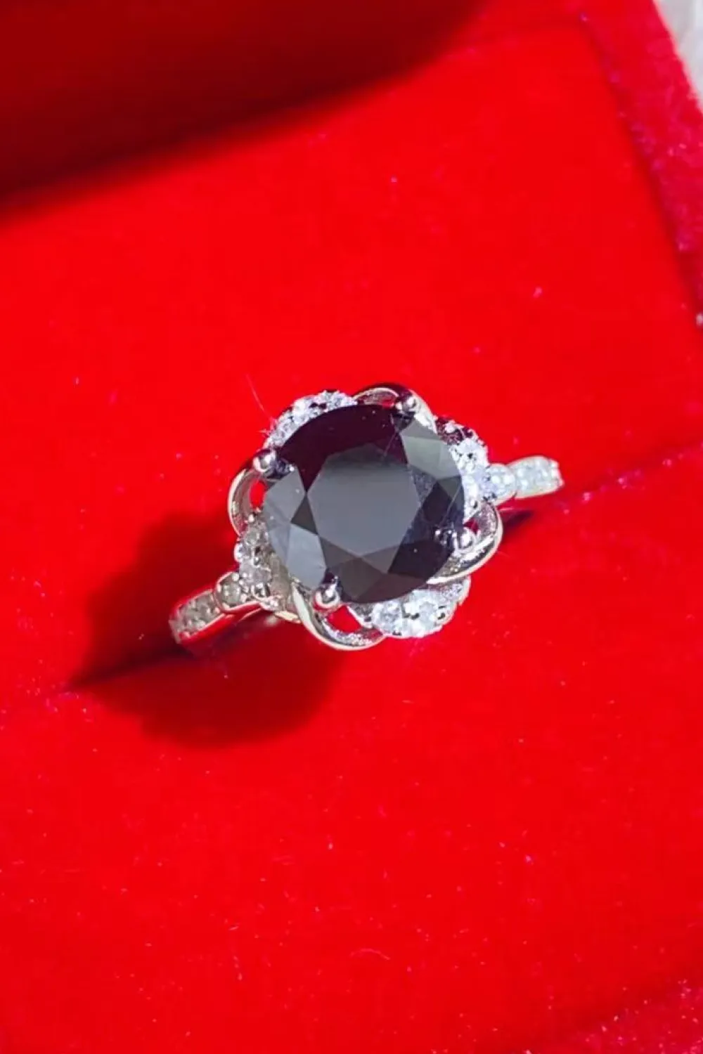 2 Carat Black Moissanite Floral Ring, image 4