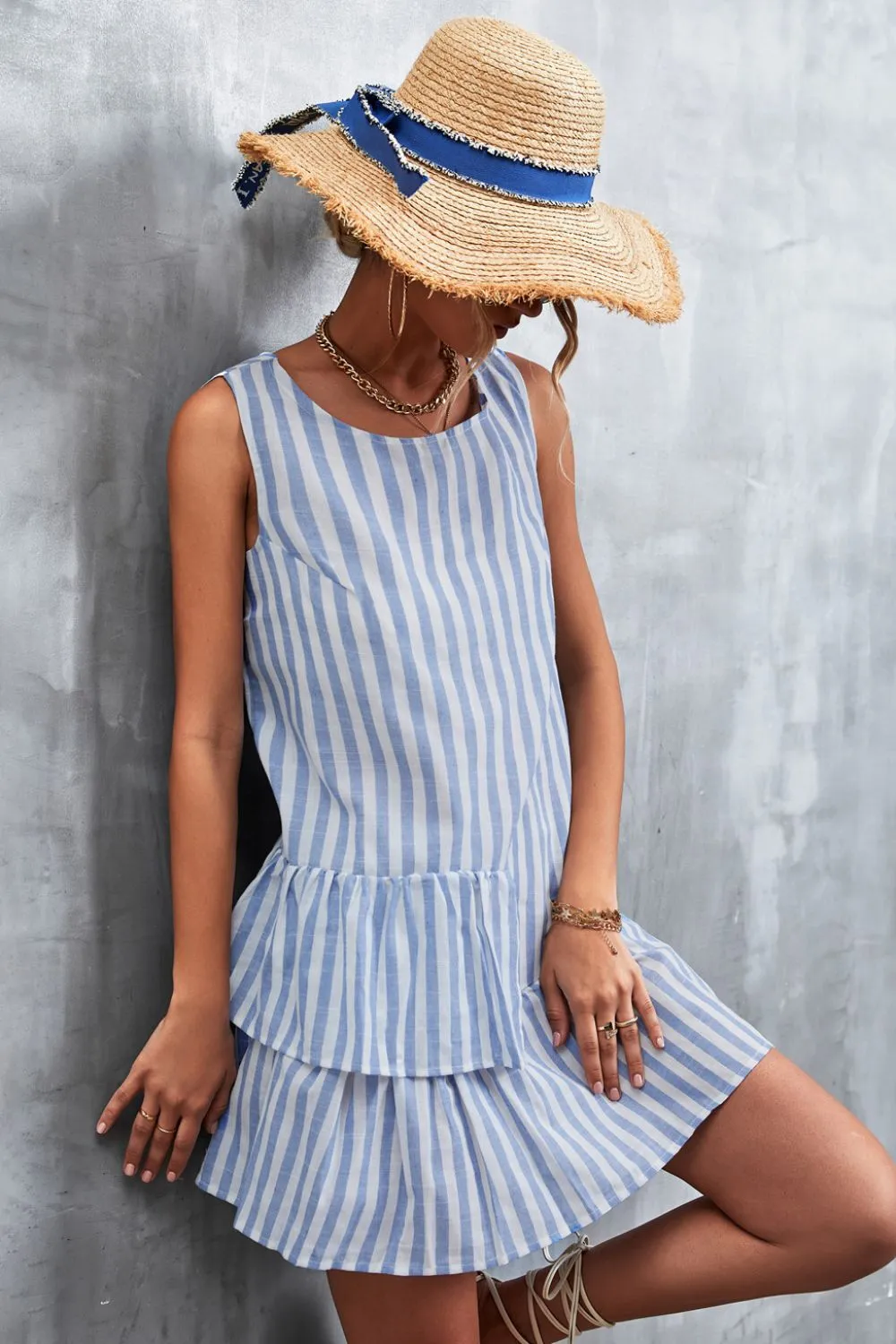 Striped Layered Sleeveless Dress, image 3