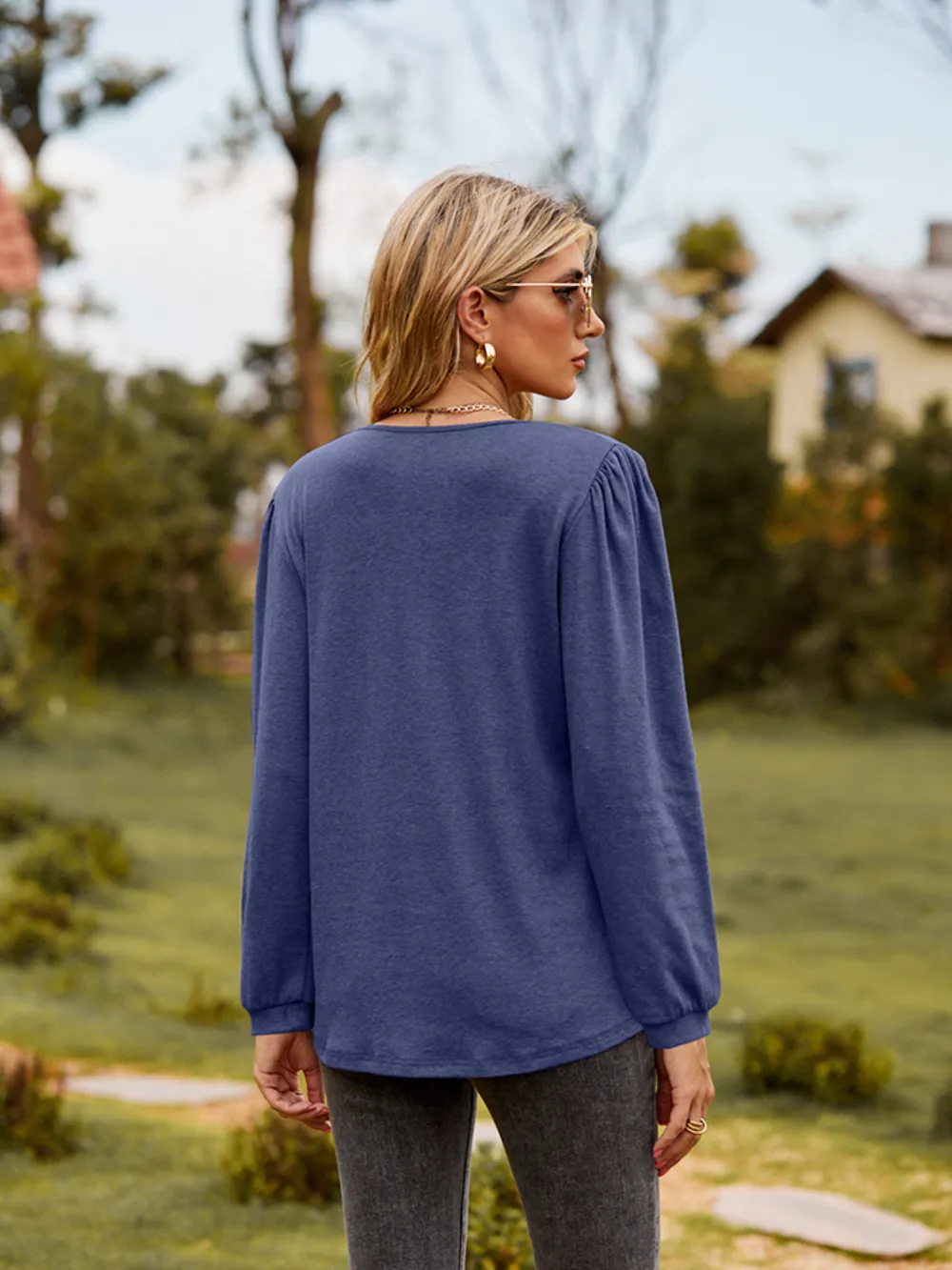 Puff Sleeve Ruffle Trim Blouse, image 7