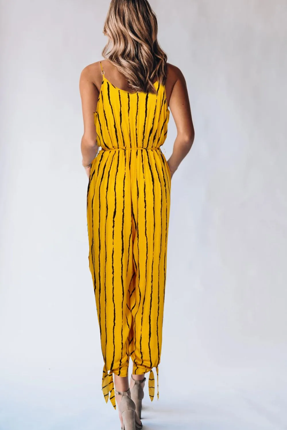 Striped Contrast Tie Ankle Spaghetti Strap Jumpsuit, image 2