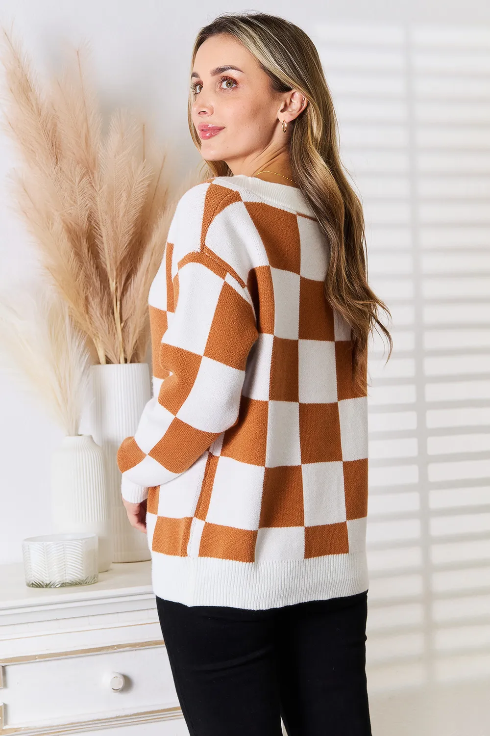Button-Up V-Neck Dropped Shoulder Cardigan, image 4