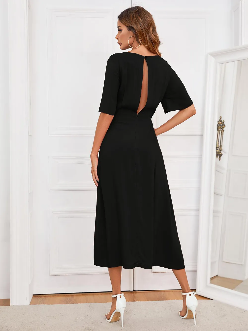 Round Neck Cutout Half Sleeve Dress, image 2