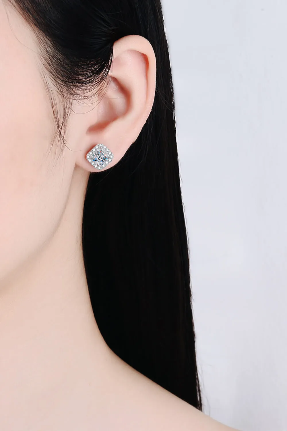 925 Sterling Silver Inlaid 2 Carat Moissanite Square Stud Earrings, image 2