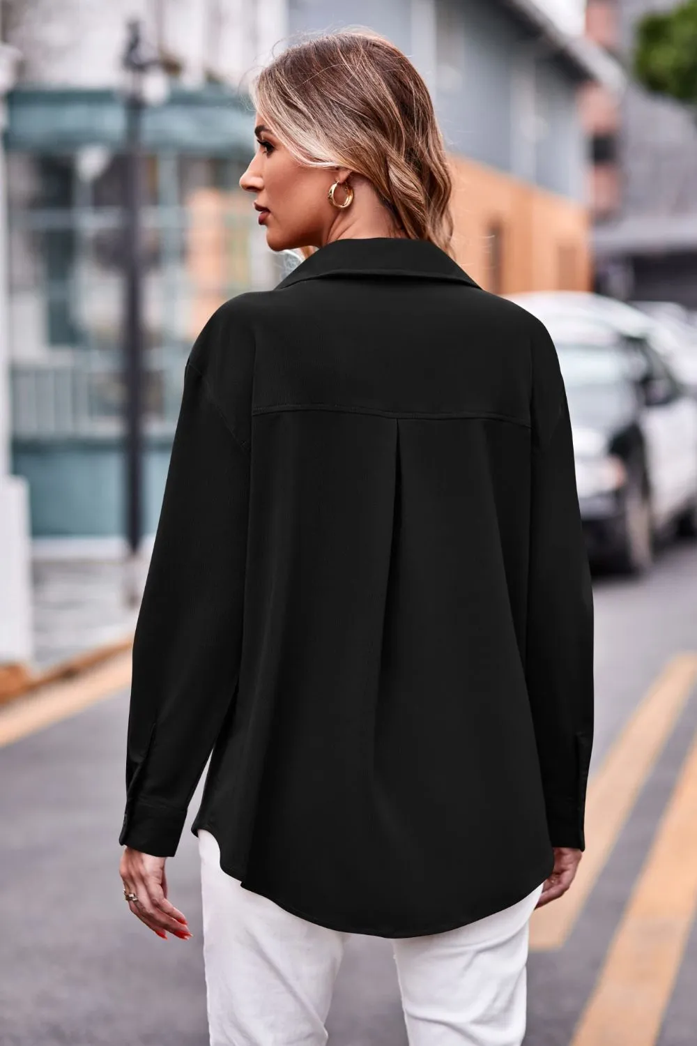 Dropped Shoulder Longline Shirt with Pockets, image 9