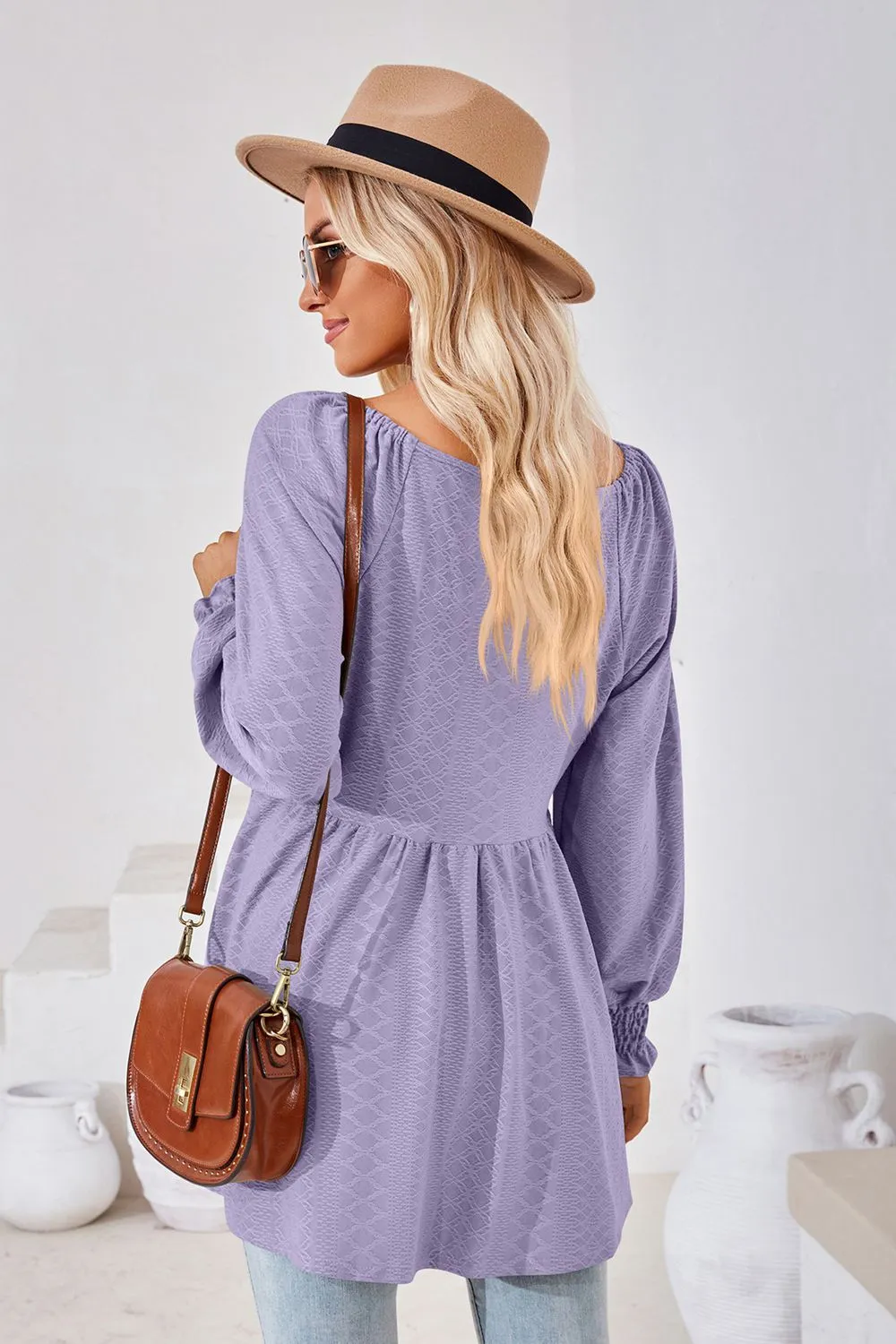V-Neck Lantern Sleeve Blouse, image 3