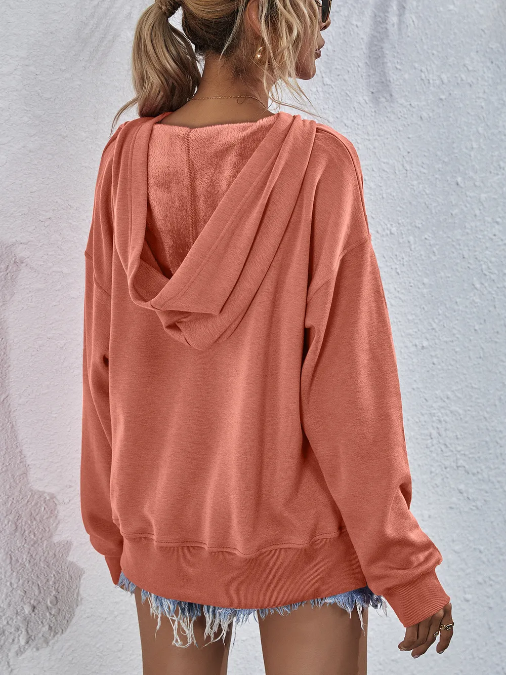 Dropped Shoulder Slit Hoodie, image 10