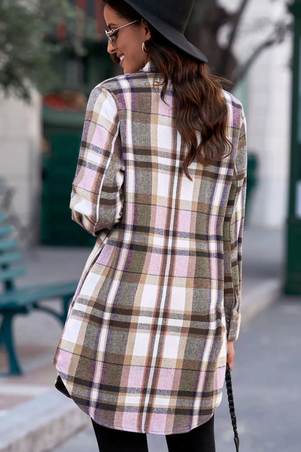Plaid Button-Up Longline Shirt Jacket, image 4