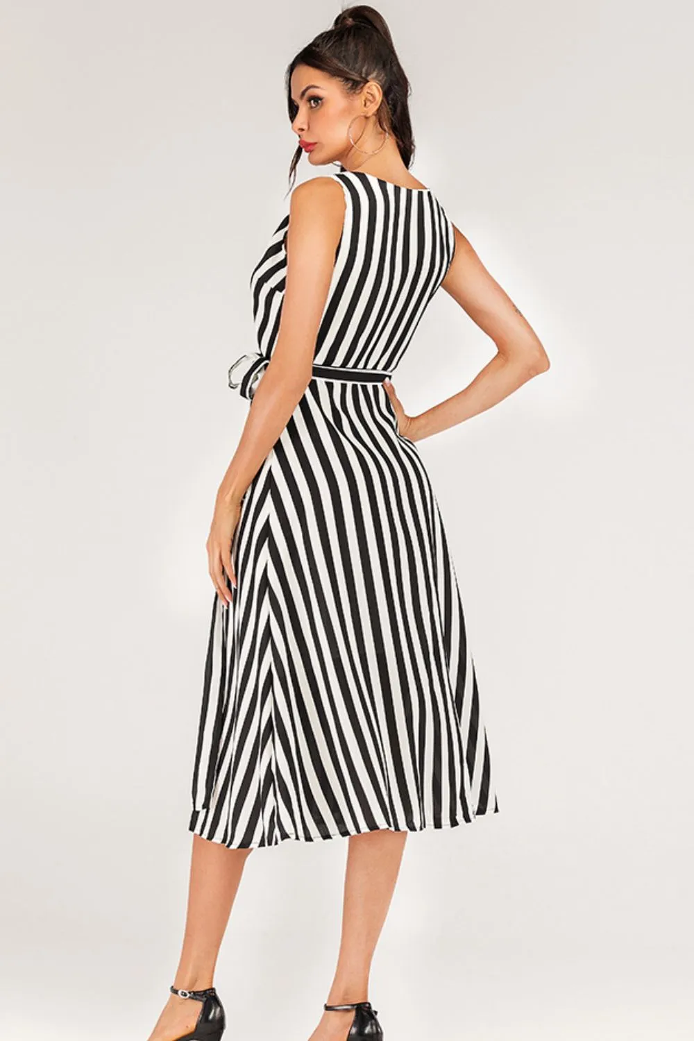 Striped Surplice Tied Sleeveless Dress, image 3