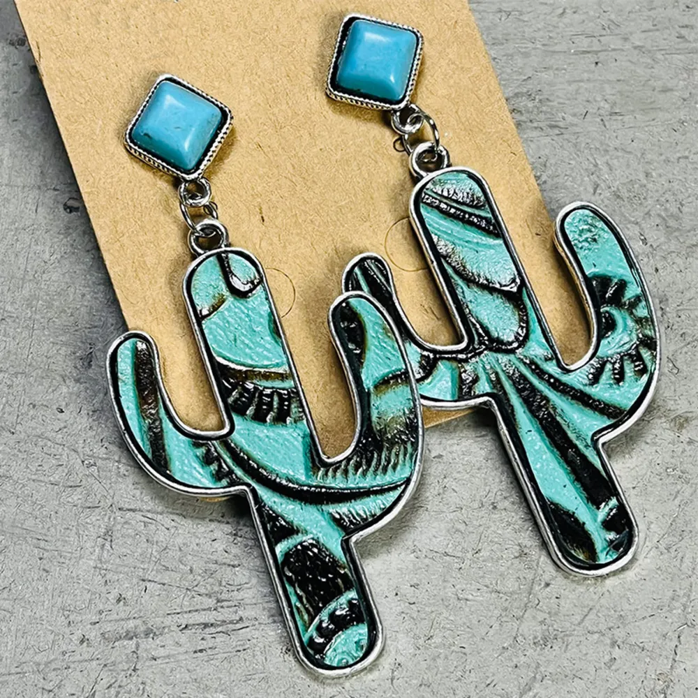 Turquoise Cactus Earrings, image 3