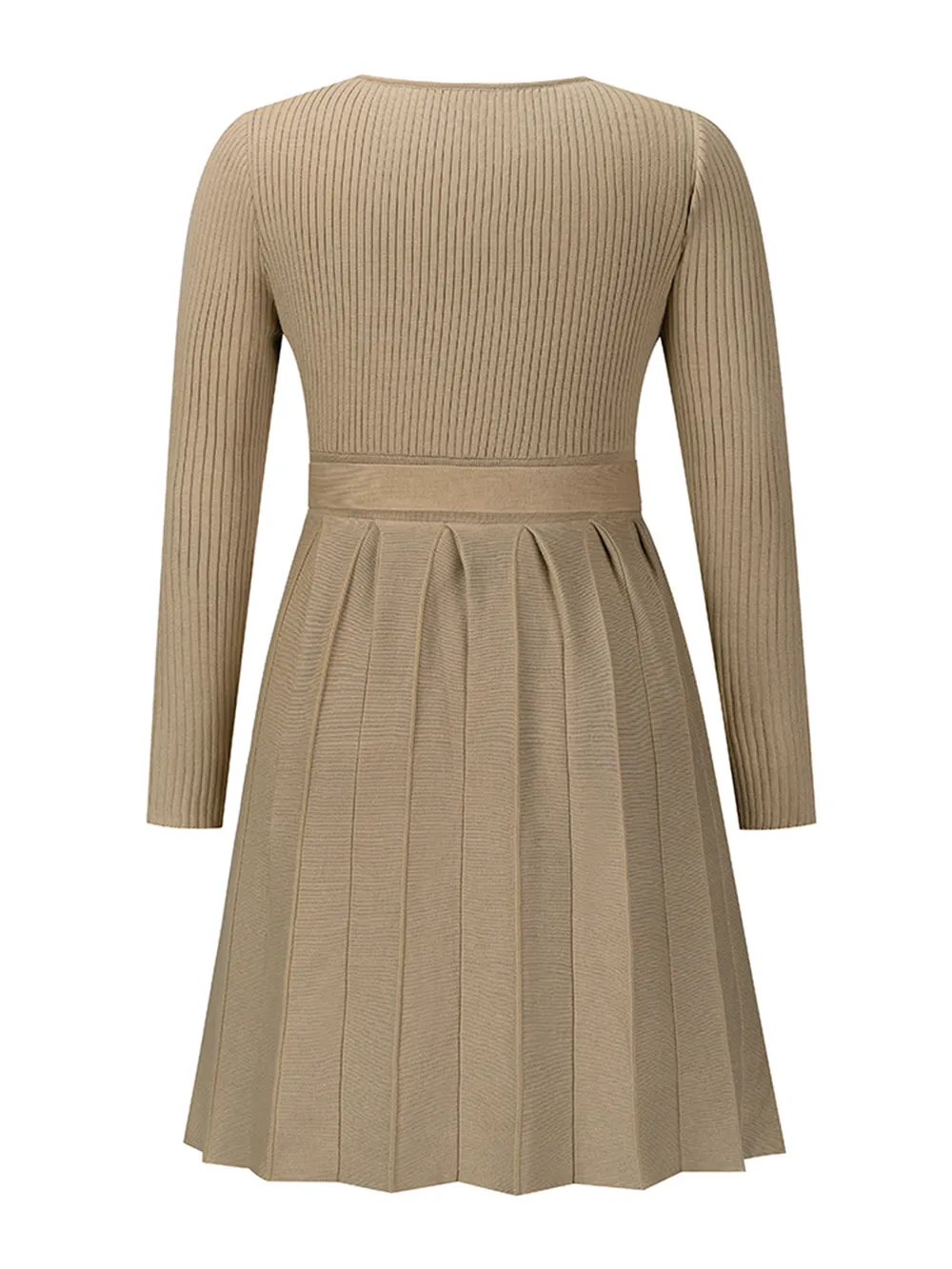 Surplice Neck Tie Front Pleated Sweater Dress, image 13