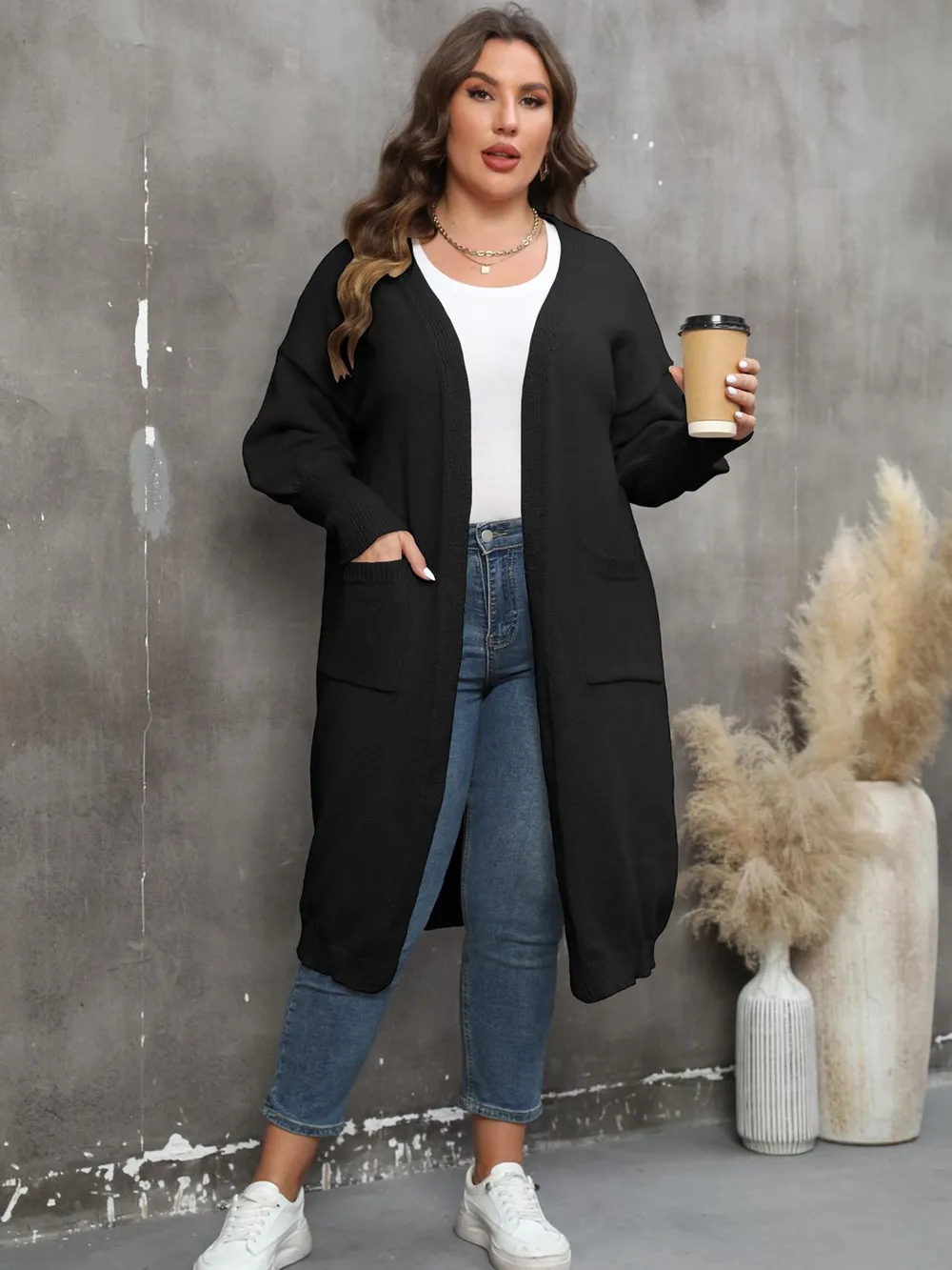 Plus Size Long Sleeve Pocketed Cardigan, image 9