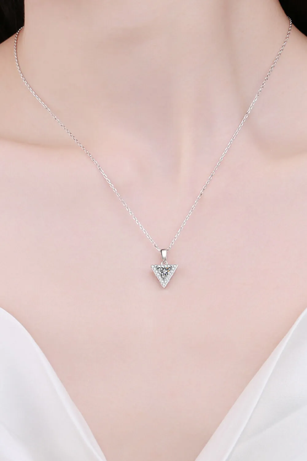 925 Sterling Silver Triangle Moissanite Pendant Necklace, image 2