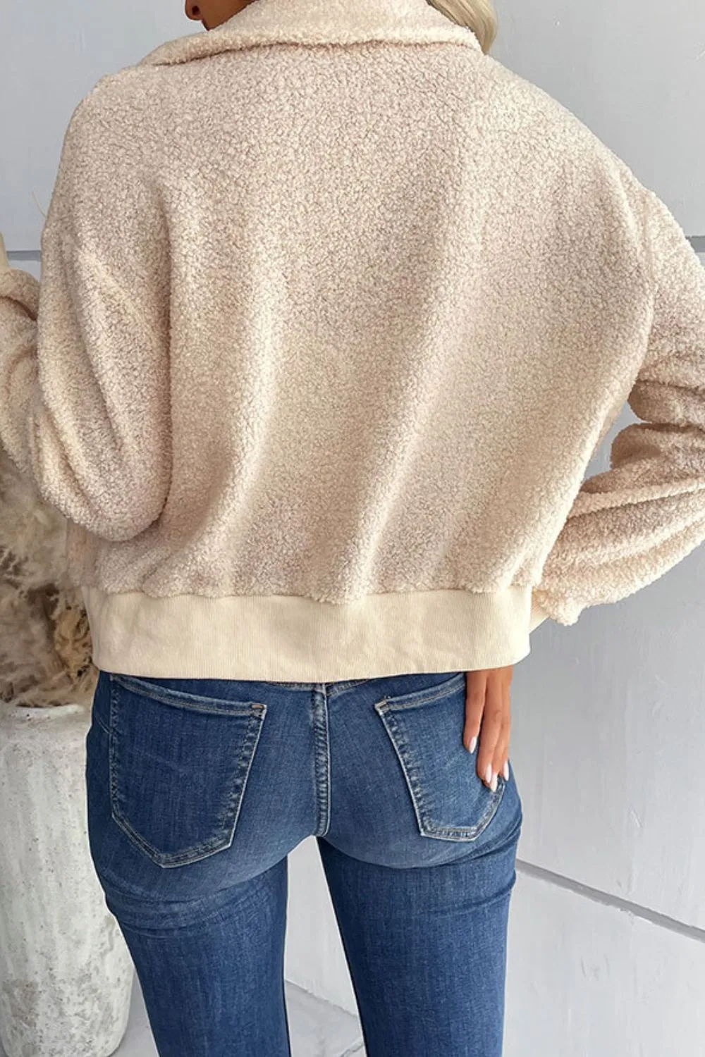 Zip-Up Sherpa Collared Neck Jacket with Pockets, image 2