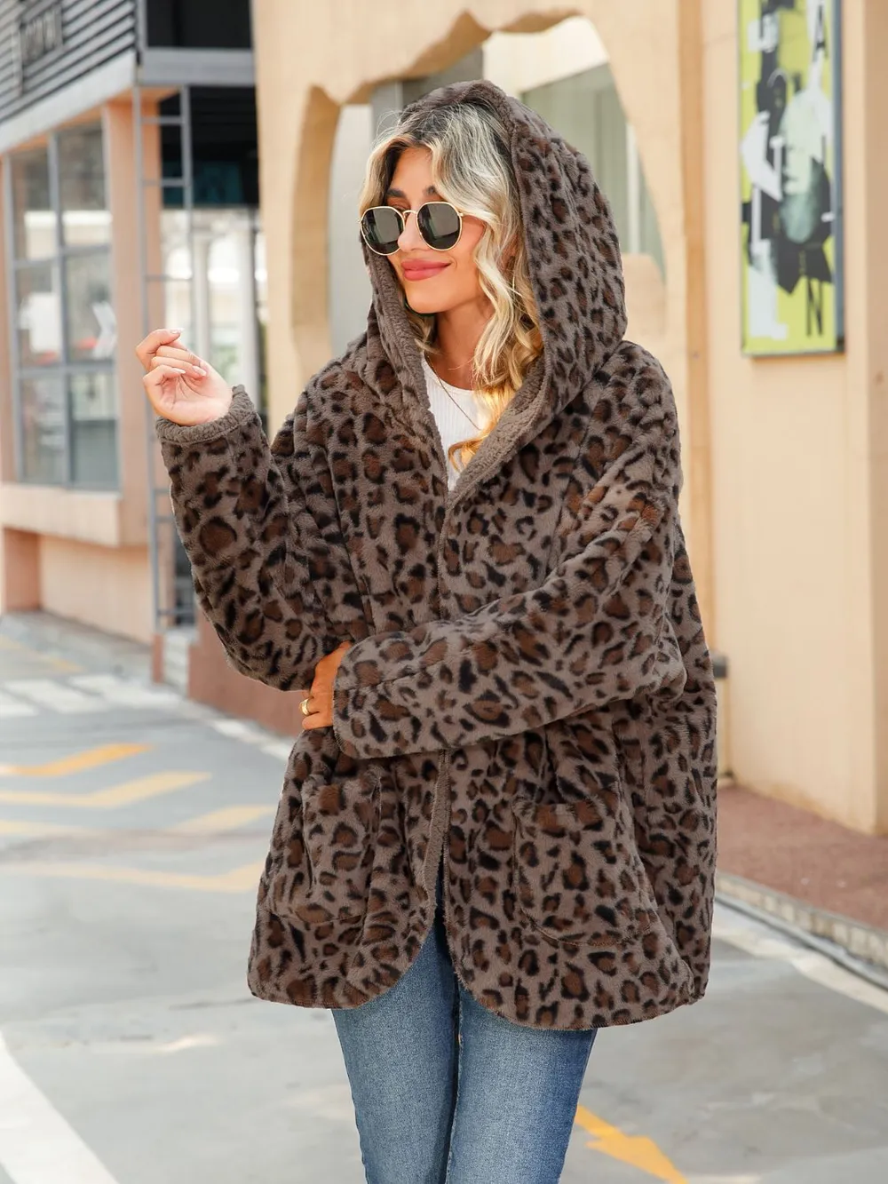 Leopard Hooded Coat with Pockets, image 4
