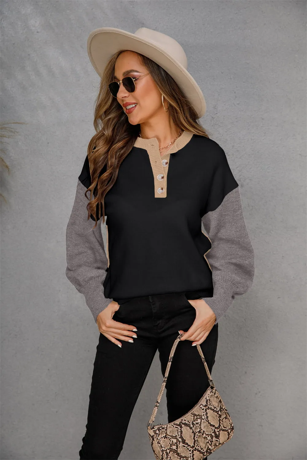 Round Neck Buttoned Knit Top, image 6