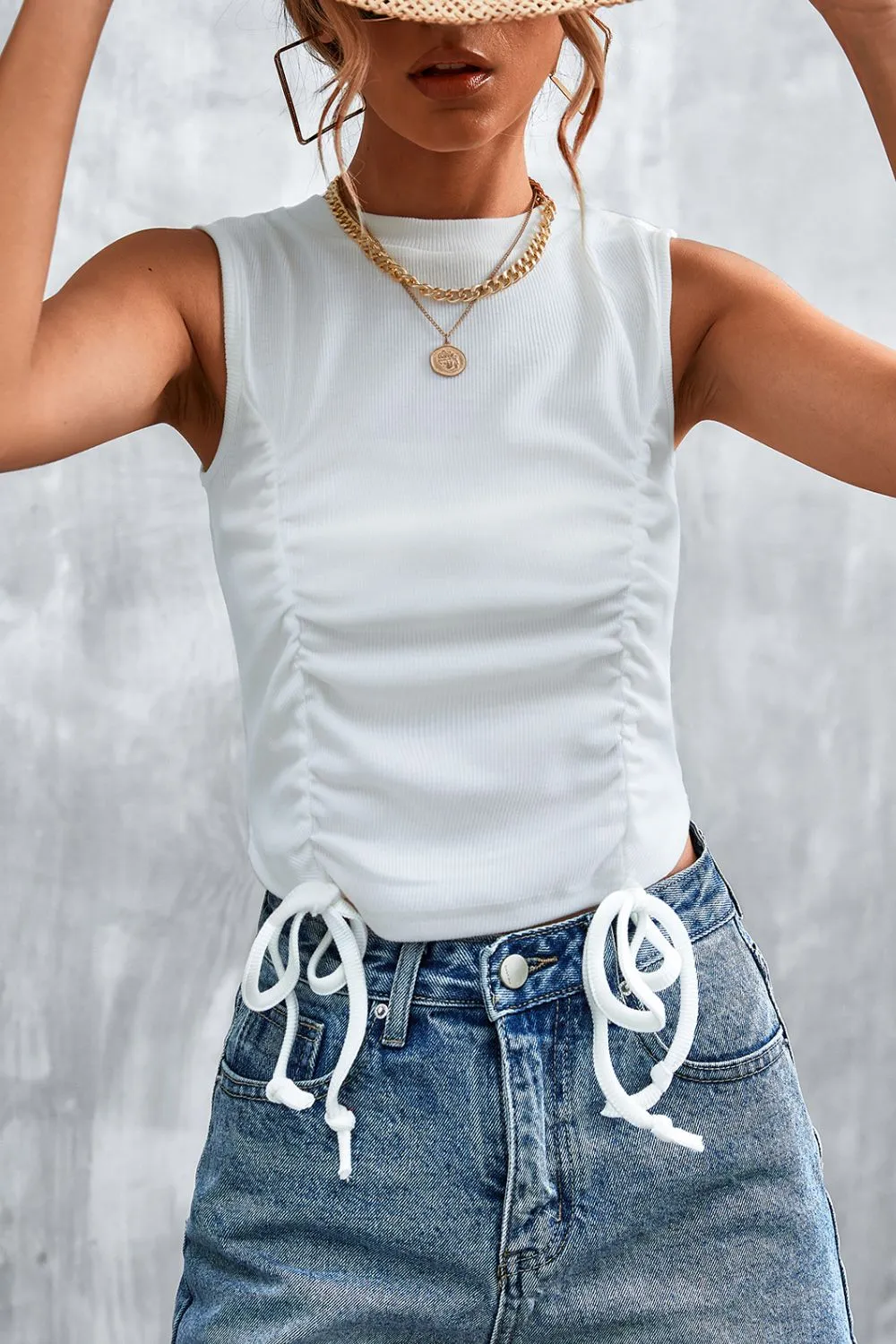 Drawstring Detail Round Neck Tank, image 4