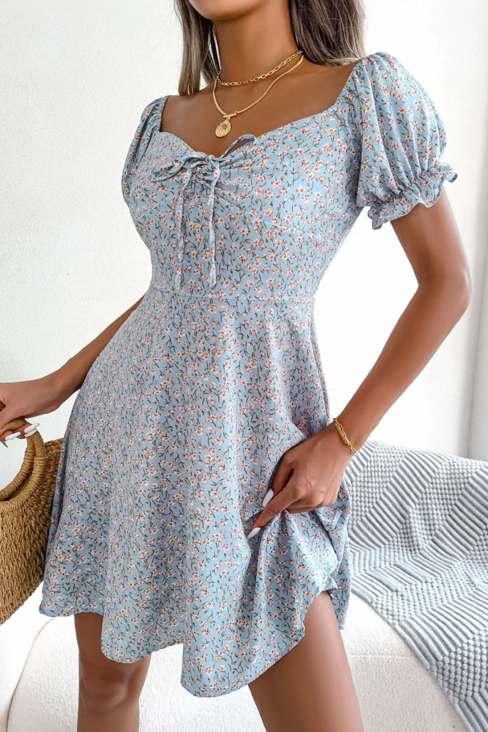 Ditsy Floral Drawstring A-Line Dress, image 5