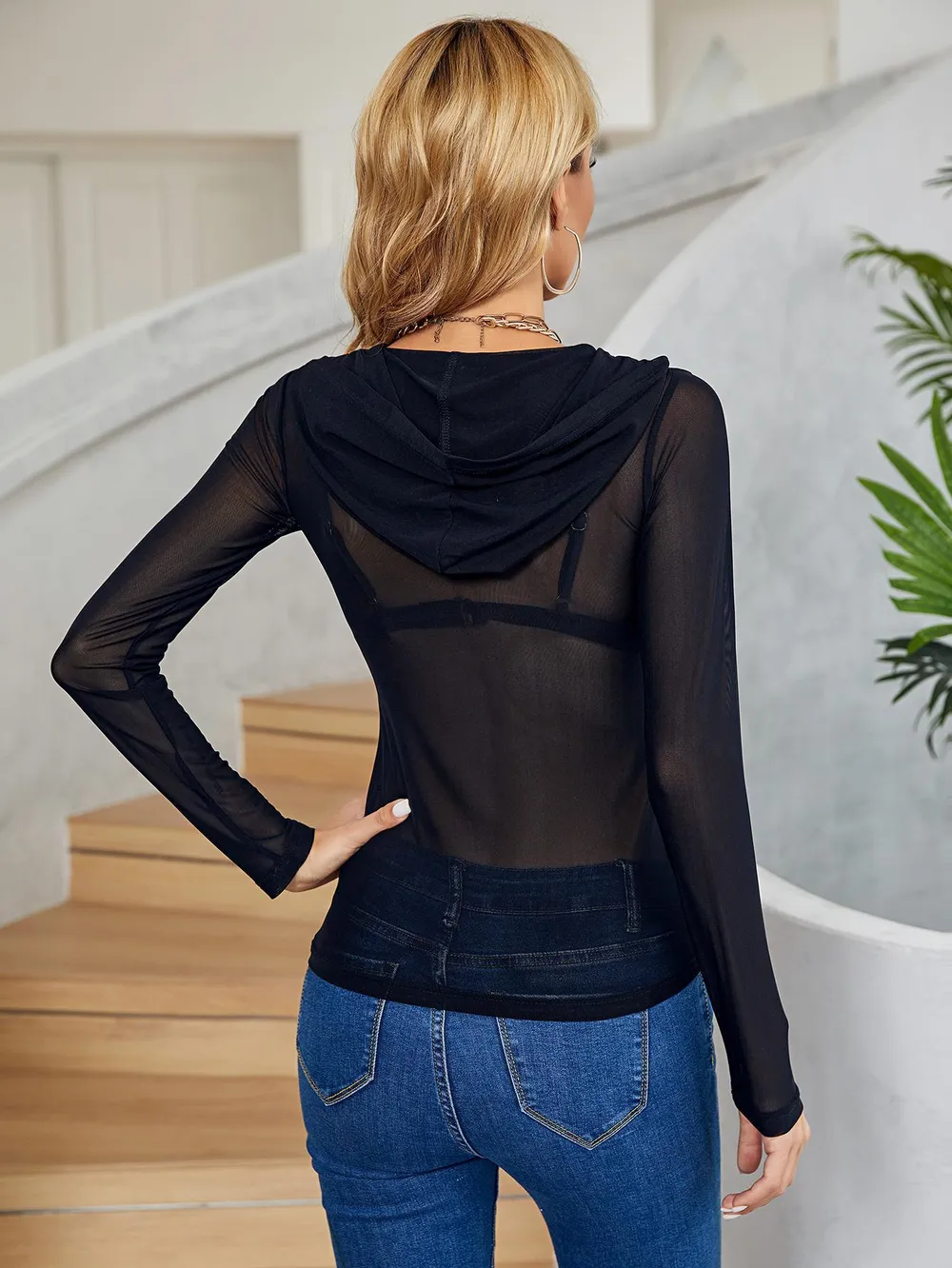 Half-Zip Long Sleeve Hooded Top, image 2