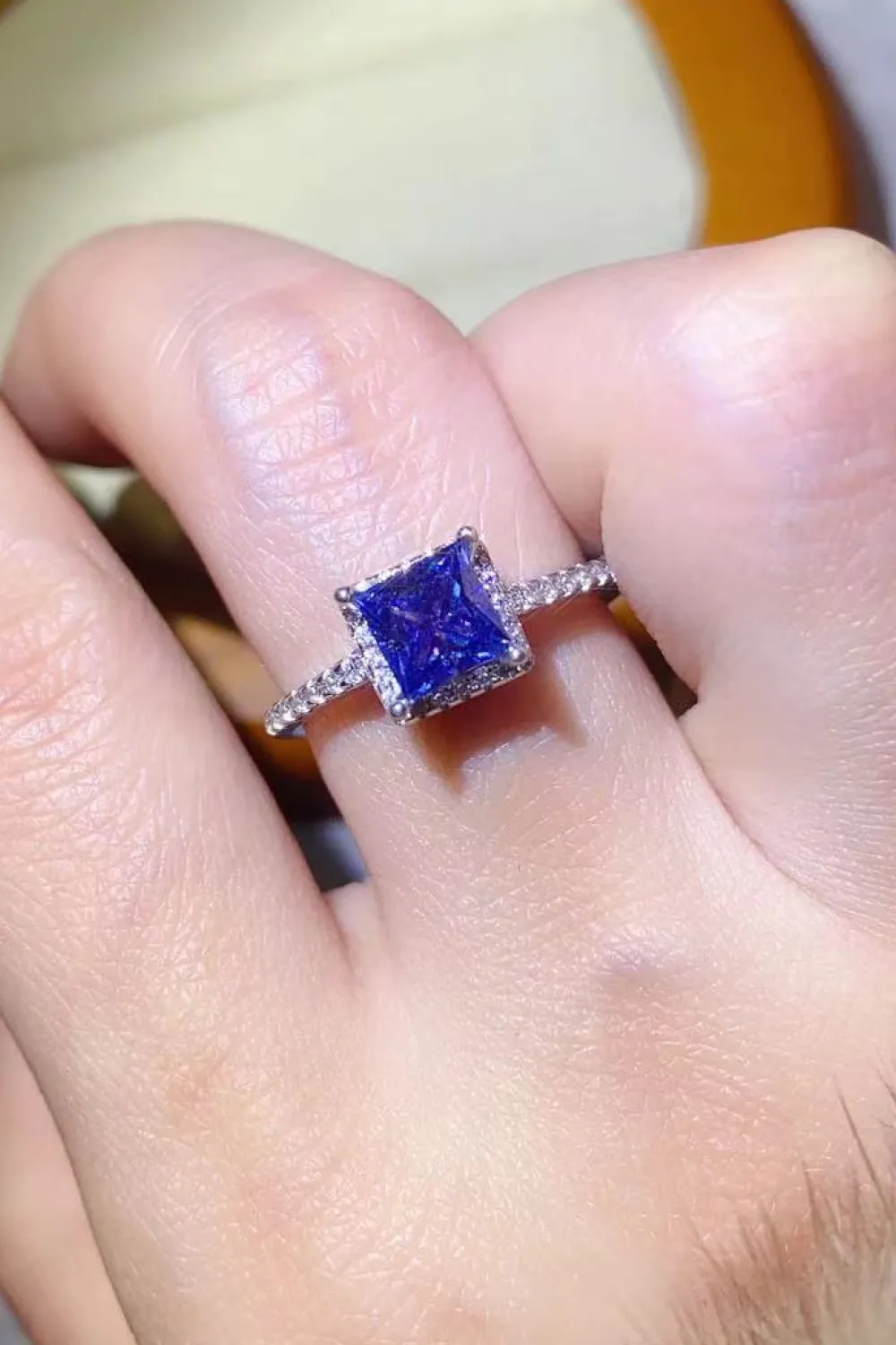 1 Carat Moissanite 925 Sterling Silver Square Ring, image 4