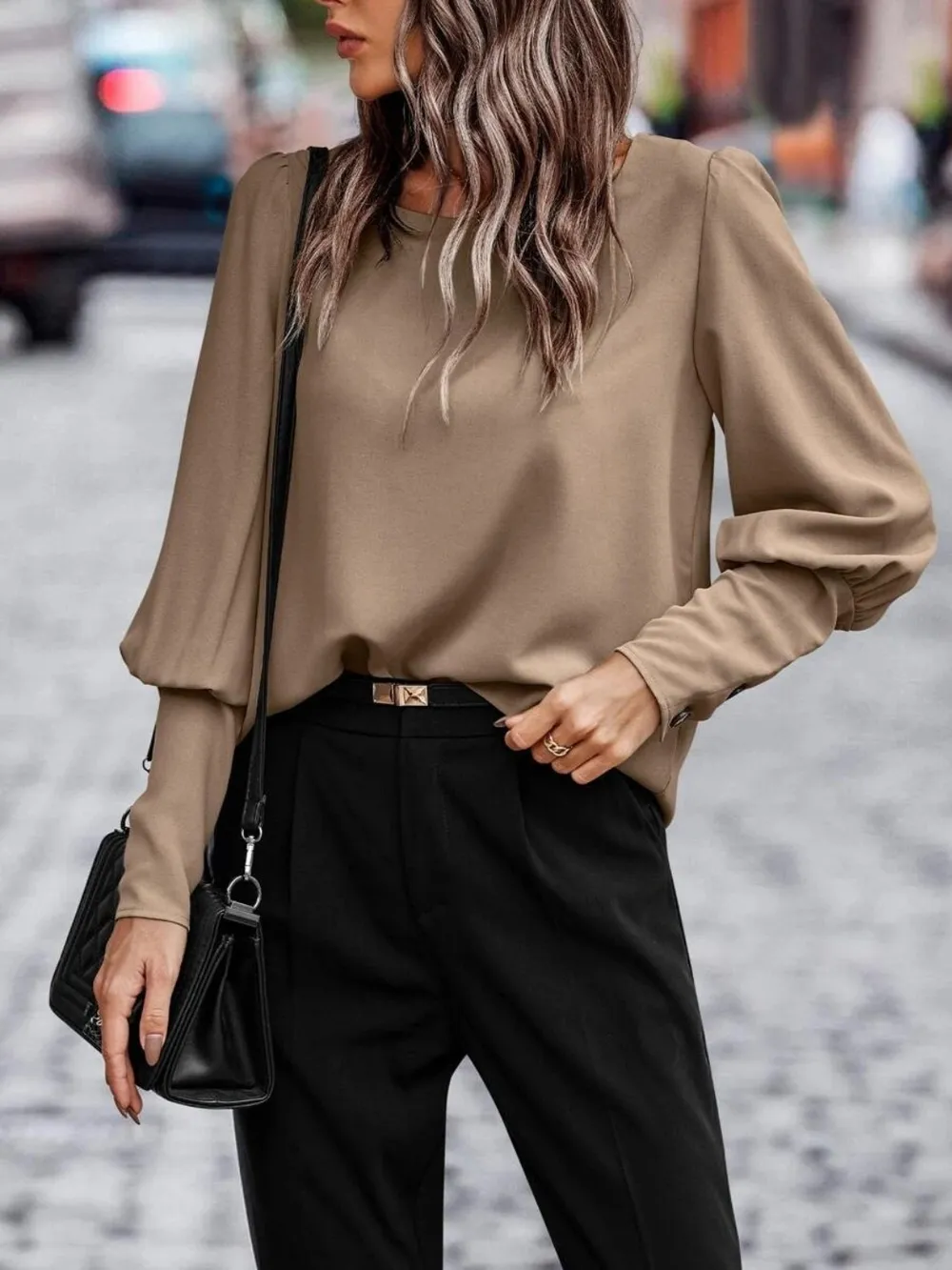 Round Neck Lantern Sleeve Blouse, image 6