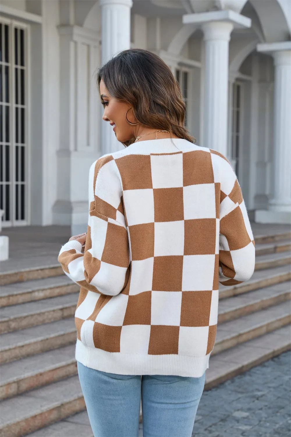 Button-Up V-Neck Dropped Shoulder Cardigan, image 3