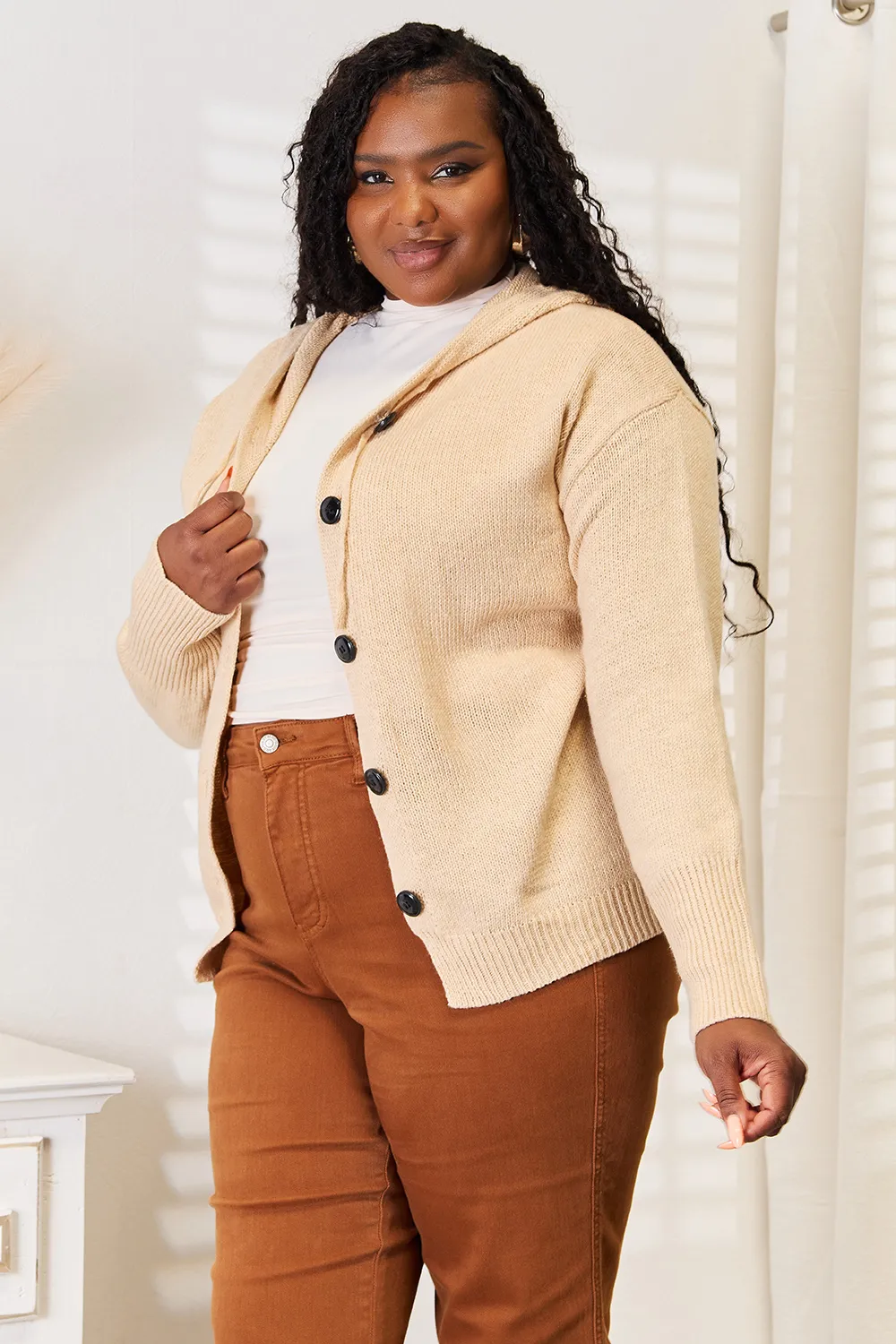 Button-Down Long Sleeve Hooded Sweater, image 4